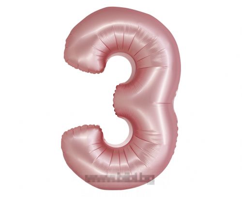 Фолио балон цифра 3 цвят Розов мат