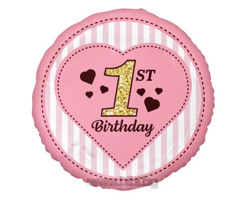 Фолио балон кръг 1st Birthday розов