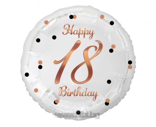 Фолио балон бял с розово златен надпис Happy birthday 18
