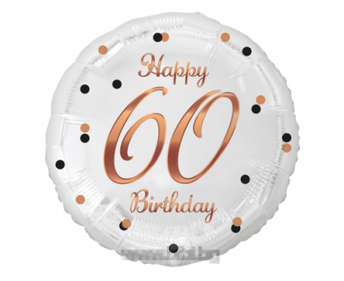 Фолио балон бял с розово златен надпис Happy birthday 60