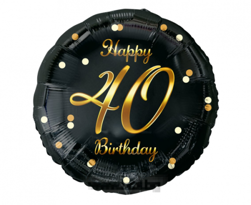 Фолио балон черен със златен надпис Happy birthday 40