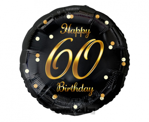 Фолио балон черен със златен надпис Happy birthday 60