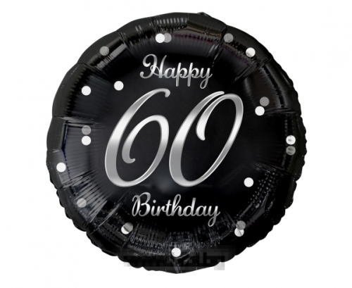 Фолио балон черен със сребърен надпис Happy birthday 60