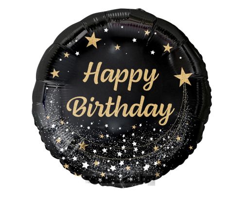 Фолио балон черен със златен надпис Happy birthday 