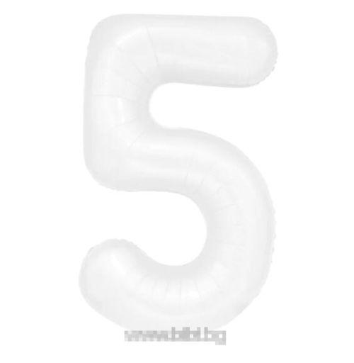 Фолио балон цифра 5 цвят Бял - 100 см