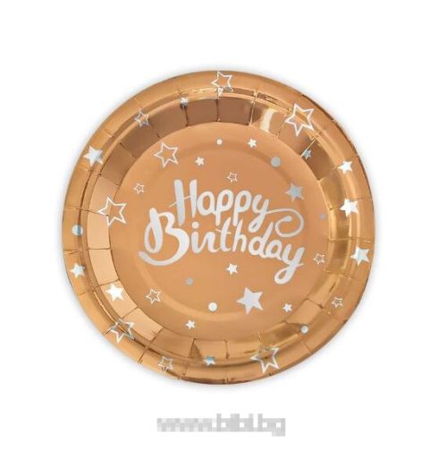 Парти чинийки Happy birthday  в розово злато /rose gold-6 бр