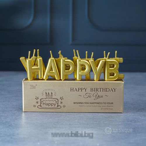 Златни свещички букви "Happy Birthday"