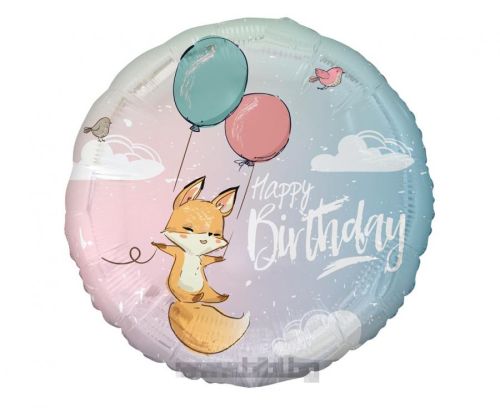 Фолио балон Happy birthday с Лисица