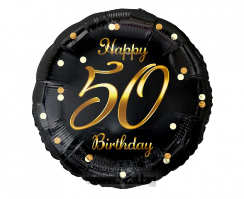 Фолио балон черен със златен надпис Happy birthday 50 с хелий