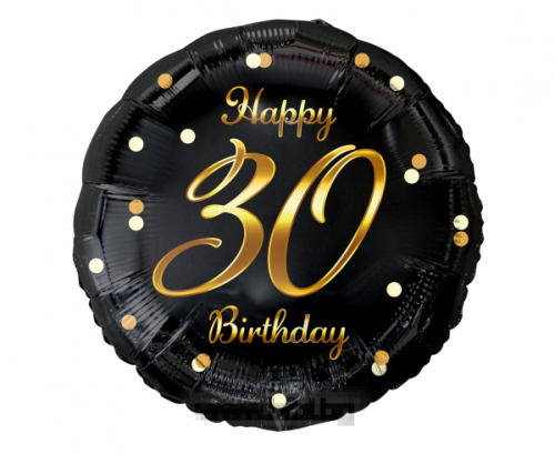 Фолио балон черен със златен надпис Happy birthday 30 с хелий