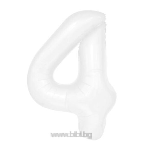 Фолио балон цифра 4 цвят Бял - 100 см с хелий