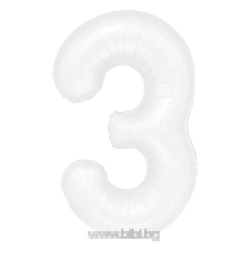 Фолио балон цифра 3 цвят Бял - 100 см с хелий