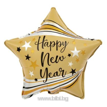 Фолио балон златна звезда Happy new Year