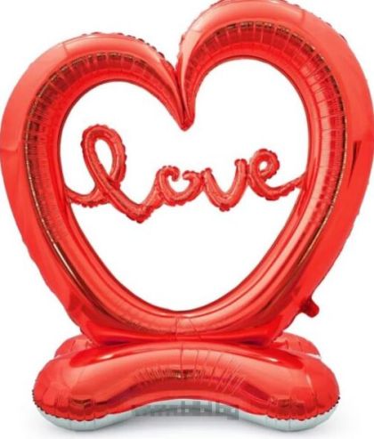 Огромен фолиев балон Сърце на стойка с надпис Love - червено 59"/150 см.