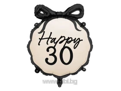 Фолио балон с числото 30 кръг с панделка - 56 см.