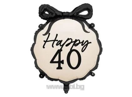 Фолио балон с числото 40 кръг с панделка - 56 см.