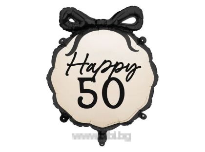 Фолио балон с числото 50 кръг с панделка - 56 см.