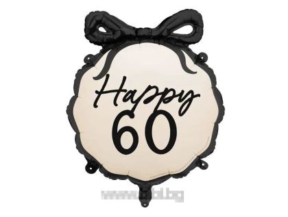 Фолио балон с числото 60 кръг с панделка - 56 см.