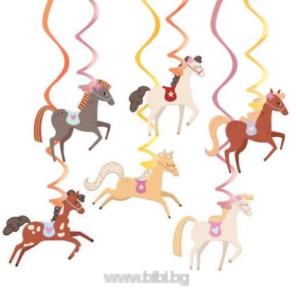 Висяща спираловидна декорация Коне / Horses - 6 бр.