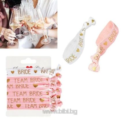 Гривна за моминско парти Bride / Team bride Розови - 6 бр.