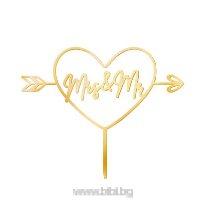 Топер за торта Златен Mrs & Mr