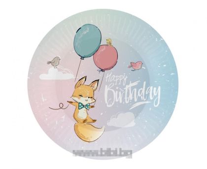 Парти чинийки Happy birthday Fox - Лисица - 6 броя