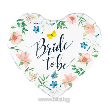 Фолио балон  Bride to be - розов на цветя и пеперуди
