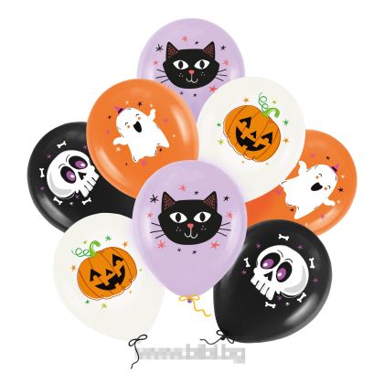 Латексови балони с цветен печат за Хелоуин / Hаlloween - 8 броя