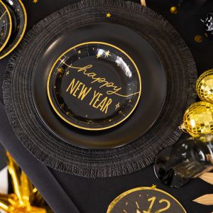 Парти чинийки със златен надпис Happy New Year - 6 броя