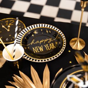 Парти чинийки със златен надпис Happy New Year - 6 броя