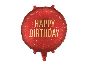 Фолиев балон кръг в Червен цвят със златен надпис Happy Birthday