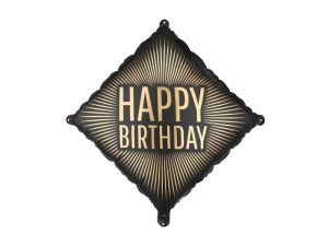 Фолиев балон ромб черно и златно с надпис Happy birthday / black / gold