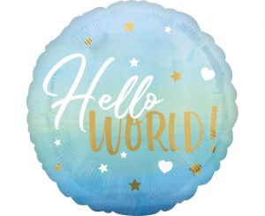 Фолио балон с надпис Hello world в син цвят