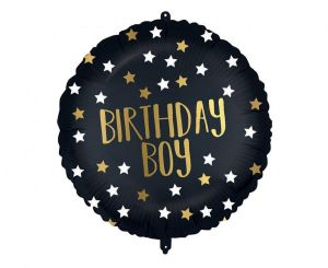 Фолио балон черен кръг със златен надпис Birthday boy