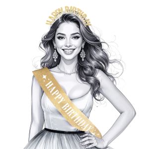 Комплект диадема и лента с надпис Happy birthday в златен цвят