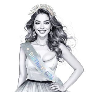 Комплект диадема и лента с надпис Happy birthday в сребъерн цвят