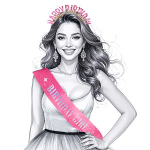 Комплект диадема и лента с надпис Birthday Girl в розов цвят