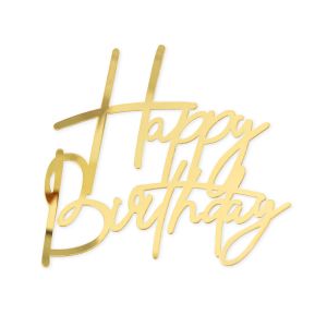 Топер за торта в огледален златен цвят Happy Birthday 