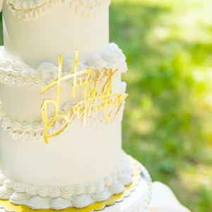 Топер за торта в огледален златен цвят Happy Birthday 