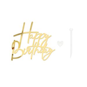Топер за торта в огледален златен цвят Happy Birthday 
