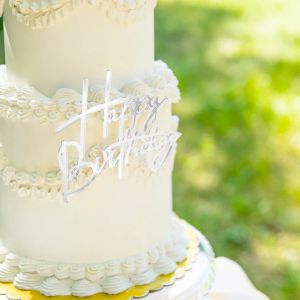 Топер за торта в огледален Сребърен цвят Happy Birthday 