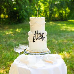 Топер за торта в Черен цвят Happy Birthday 