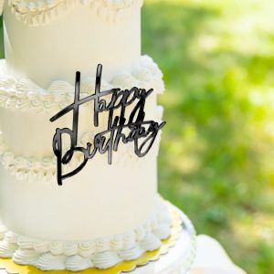 Топер за торта в Черен цвят Happy Birthday 