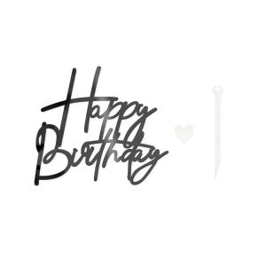Топер за торта в Черен цвят Happy Birthday 