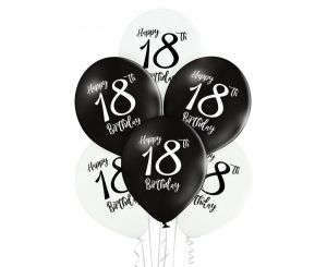 Балони Happy 18 th birthday в бяло и черно - 6 броя