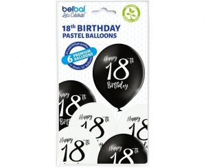 Балони Happy 18 th birthday в бяло и черно - 6 броя