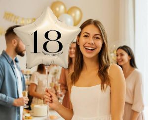 Фолио балон Звезда в бежов цвят с Happy birthday 18