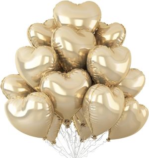 Комплект фолио балони сърца цвят Светло злато / Light gold - 10 броя