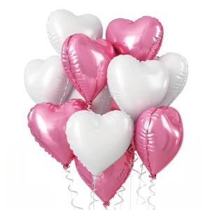 Комплект фолио балони сърца цвят Розов и сивкаво бяло / Pink and white - 10 броя
