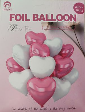 Комплект фолио балони сърца цвят Розов и сивкаво бяло / Pink and white - 10 броя